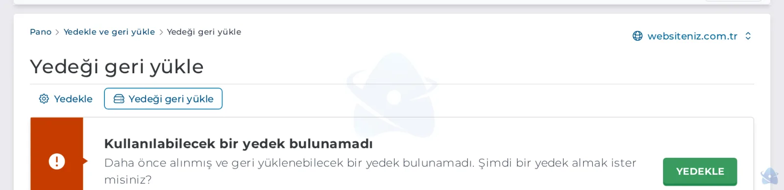 Yedeği geri yükle sekmesi