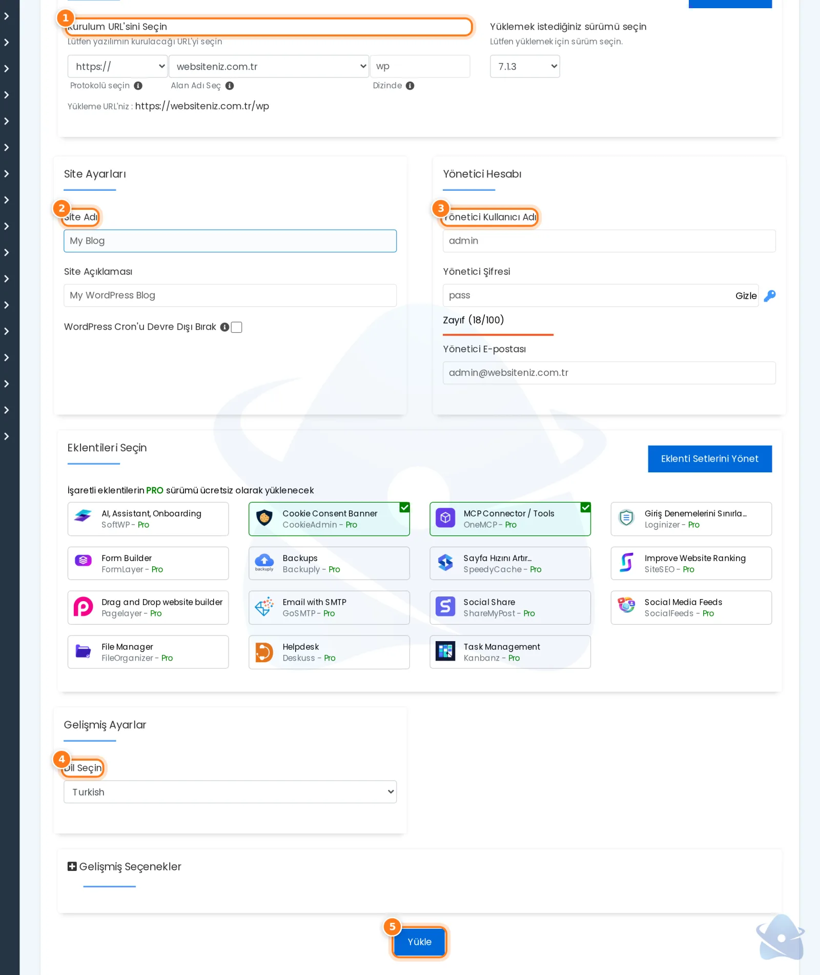 WordPress kurulum formunun tamamı